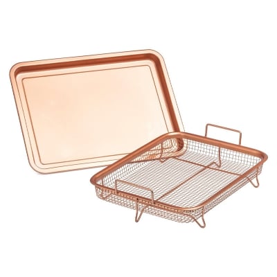 Picture of Ceramic Coated Cookie Tray & Mesh Nonstick Basket ,Healthy Oil Free Air Frying Option For Chicken, French Fries, Onion Rings & More