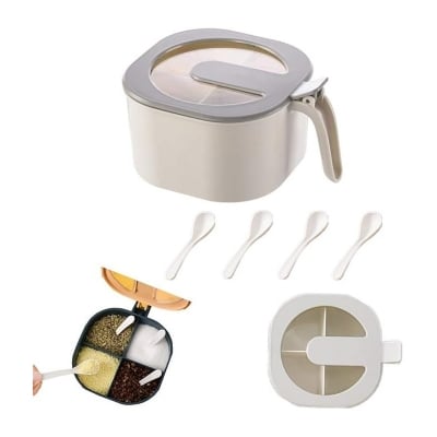 Picture of Visual condiment box, Spice Racks with condiment spoon, healthy material, 4 compartments for enclosed storage, easy to organize in the kitchen and condiment storage
