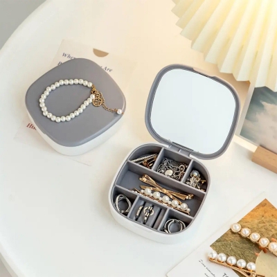Picture of Travel Jewelry Box, Portable Jewelry Storage Box with Mirror Earrings, Lipstick Storage Box Necklace Earrings Jewelry