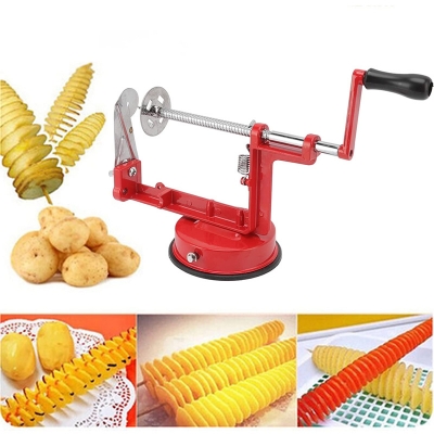 Picture of Spiral Potato Cutter Spiral Potato Cutter Multifunctional Manual Rotary Stainless Steel Blade Rust Resistant Spiral Potato Peeler Twisted Red