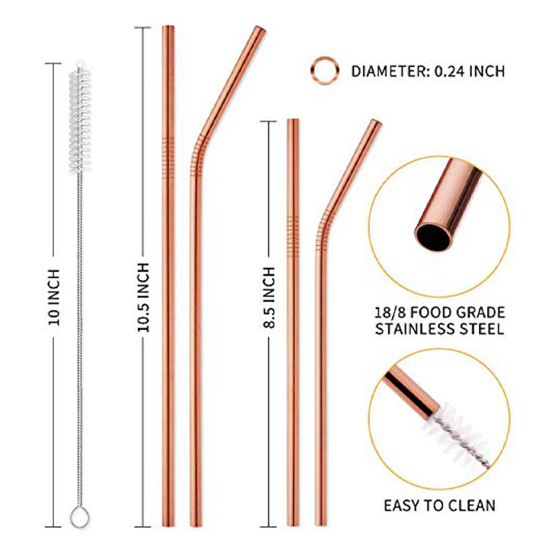 Picture of 4 Pcs reusable Stainless Steel Metal Drinking Straw Reusable Straws + 1 Cleaner Brush Kit