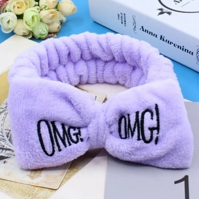 Picture of OMG Letter Coral Fleece Wash Face Bow Hairbands For Women Girls Headbands Headwear Hair Bands Turban Hair Accessories