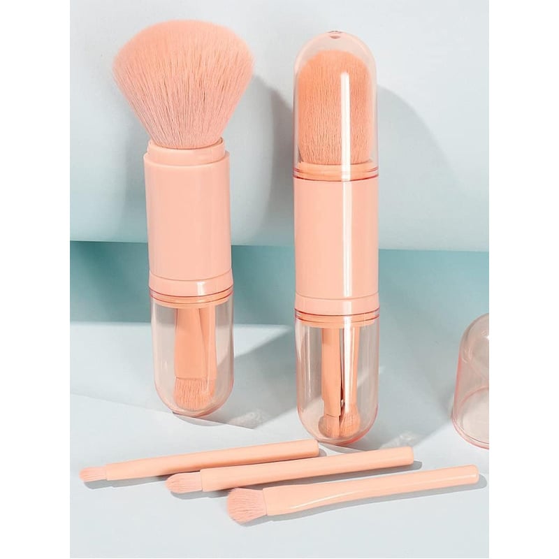 Picture of 4 in 1 Makeup Brush Set, Portable Travel Lip Brush, Foundation Blending Powder Brush, Nail Art Dust Brush, Retractable Mini Facial Cosmetic Makeup