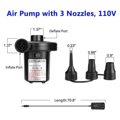 Picture of Electric Air Pumper, Air Pumper with 3 Nozzles for Inflatable Pool, boat, airbed, swim ring, furniture