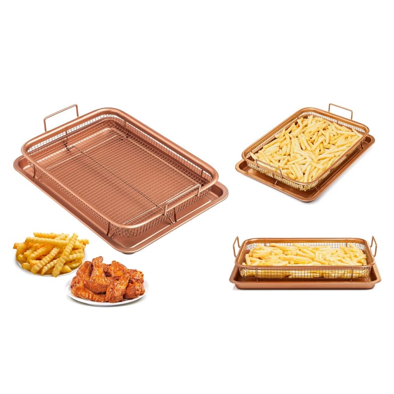 Picture of Ceramic Coated Cookie Tray & Mesh Nonstick Basket ,Healthy Oil Free Air Frying Option For Chicken, French Fries, Onion Rings & More