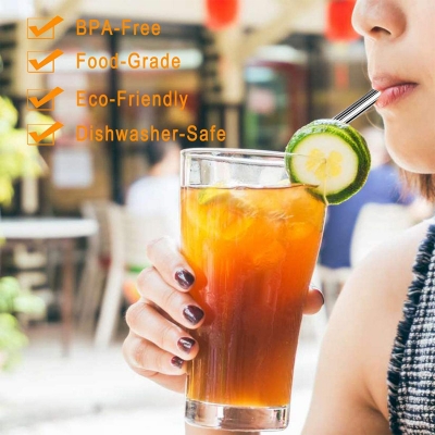 Picture of 4 Pcs reusable Stainless Steel Metal Drinking Straw Reusable Straws + 1 Cleaner Brush Kit