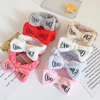 Picture of OMG Letter Coral Fleece Wash Face Bow Hairbands For Women Girls Headbands Headwear Hair Bands Turban Hair Accessories