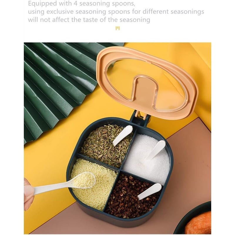 Picture of Visual condiment box, Spice Racks with condiment spoon, healthy material, 4 compartments for enclosed storage, easy to organize in the kitchen and condiment storage