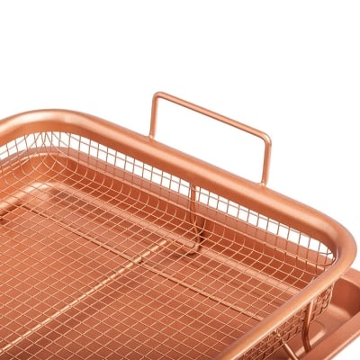Picture of Ceramic Coated Cookie Tray & Mesh Nonstick Basket ,Healthy Oil Free Air Frying Option For Chicken, French Fries, Onion Rings & More