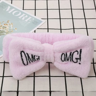Picture of OMG Letter Coral Fleece Wash Face Bow Hairbands For Women Girls Headbands Headwear Hair Bands Turban Hair Accessories