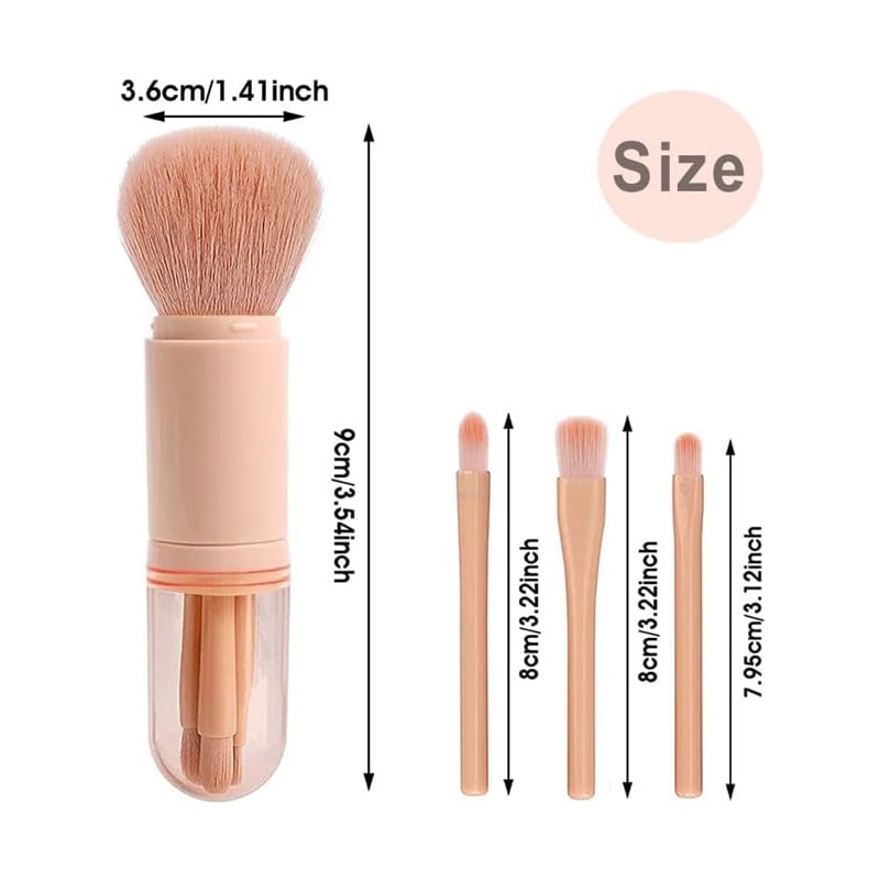 Picture of 4 in 1 Makeup Brush Set, Portable Travel Lip Brush, Foundation Blending Powder Brush, Nail Art Dust Brush, Retractable Mini Facial Cosmetic Makeup
