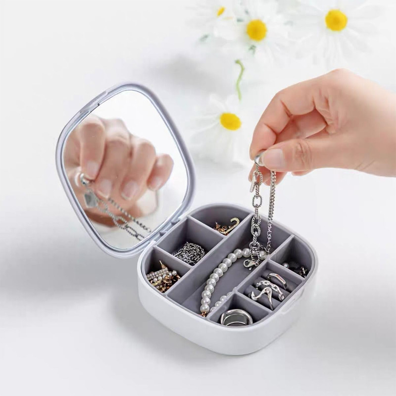 Picture of Travel Jewelry Box, Portable Jewelry Storage Box with Mirror Earrings, Lipstick Storage Box Necklace Earrings Jewelry