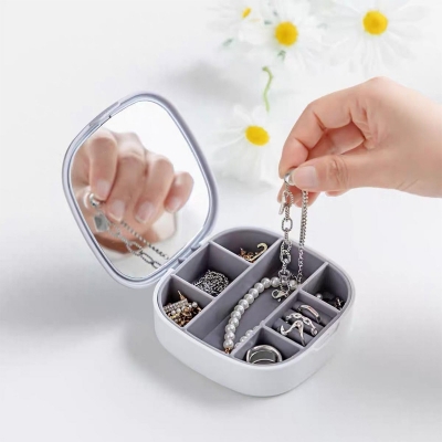 Picture of Travel Jewelry Box, Portable Jewelry Storage Box with Mirror Earrings, Lipstick Storage Box Necklace Earrings Jewelry