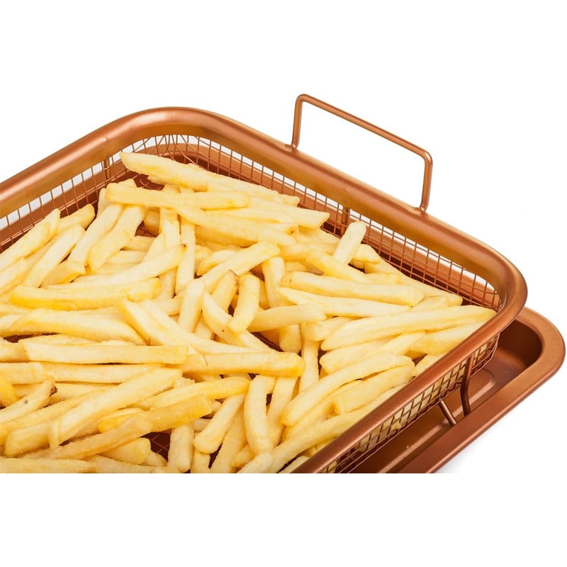 Picture of Ceramic Coated Cookie Tray & Mesh Nonstick Basket ,Healthy Oil Free Air Frying Option For Chicken, French Fries, Onion Rings & More