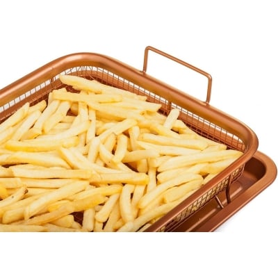 Picture of Ceramic Coated Cookie Tray & Mesh Nonstick Basket ,Healthy Oil Free Air Frying Option For Chicken, French Fries, Onion Rings & More