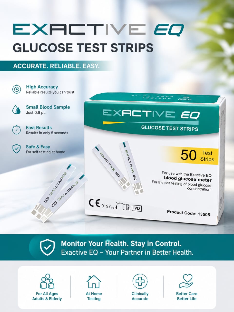 Picture of EXACTIVE EQ Glucose Test Strips (50 Test Strips)
