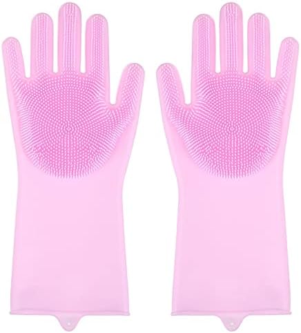Picture of 2pcs Silicone Cleaning Gloves Magic Silicone Dish Washing Gloves for Kitchen Household Silicone Dishwashing Gloves Blue 