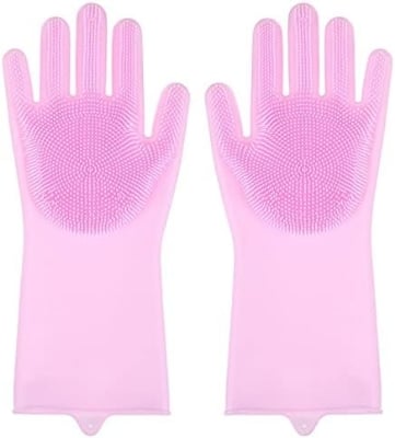 Picture of 2pcs Silicone Cleaning Gloves Magic Silicone Dish Washing Gloves for Kitchen Household Silicone Dishwashing Gloves Blue 