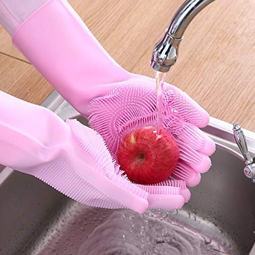 Picture of 2pcs Silicone Cleaning Gloves Magic Silicone Dish Washing Gloves for Kitchen Household Silicone Dishwashing Gloves Blue 