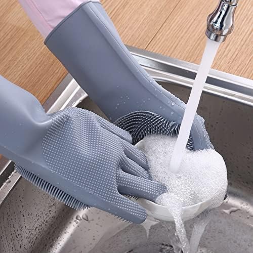 Picture of 2pcs Silicone Cleaning Gloves Magic Silicone Dish Washing Gloves for Kitchen Household Silicone Dishwashing Gloves Blue 