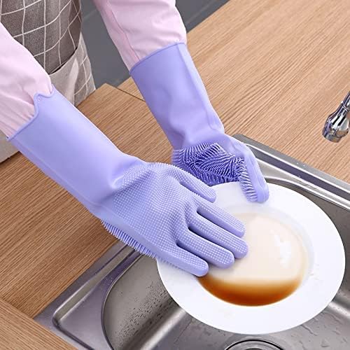 Picture of 2pcs Silicone Cleaning Gloves Magic Silicone Dish Washing Gloves for Kitchen Household Silicone Dishwashing Gloves Blue 