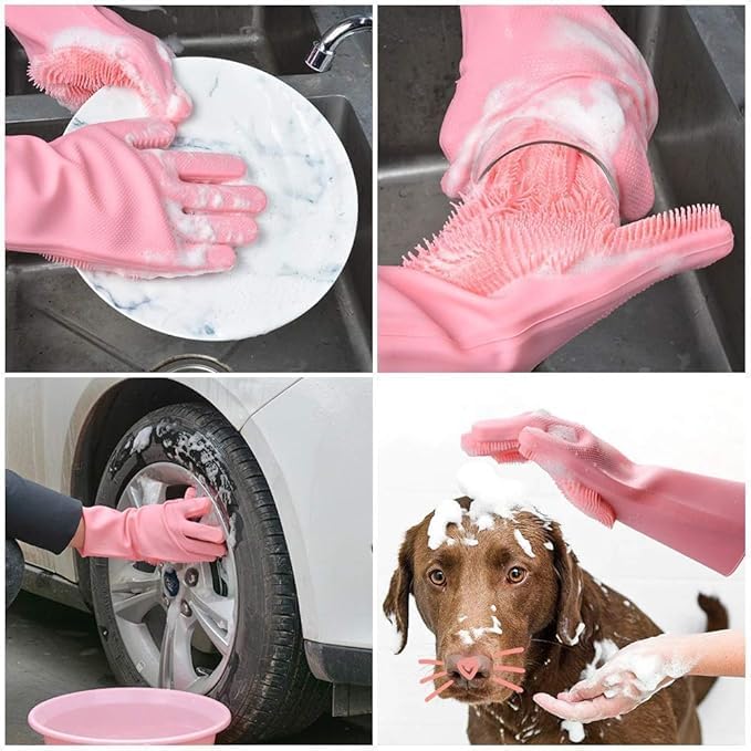 Picture of Silicone Dish Washing Brush Kitchen Hand Gloves Magic Silicone Dishwashing Scrubber - 2pcs Multicolor 