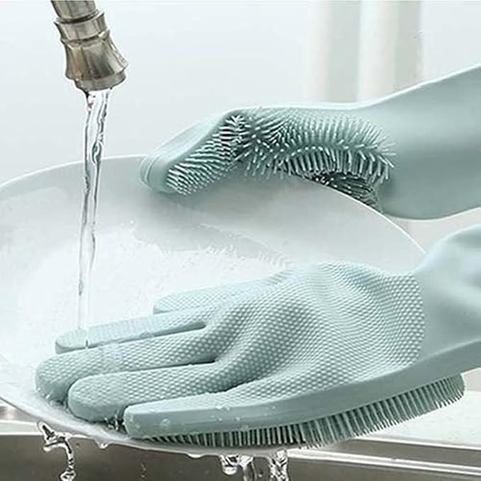 Picture of Silicone Dish Washing Brush Kitchen Hand Gloves Magic Silicone Dishwashing Scrubber - 2pcs Multicolor 