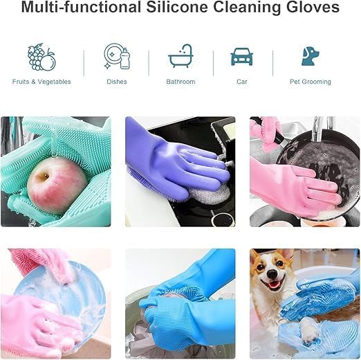Picture of Silicone Dish Washing Brush Kitchen Hand Gloves Magic Silicone Dishwashing Scrubber - 2pcs Multicolor 