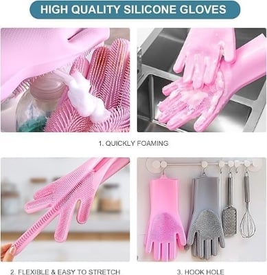 Picture of Silicone Dish Washing Brush Kitchen Hand Gloves Magic Silicone Dishwashing Scrubber - 2pcs Multicolor 