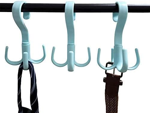 Picture of 1Pcs 360 Degree Rotated 4 Hooks Plastic Hanger Clothes Ties Bag Holder Hanging Rack Shelf Storage Organizer Scarf Hook Multicolor 
