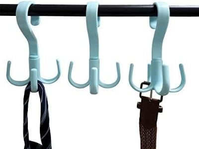 Picture of 1Pcs 360 Degree Rotated 4 Hooks Plastic Hanger Clothes Ties Bag Holder Hanging Rack Shelf Storage Organizer Scarf Hook Multicolor 