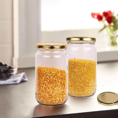 Picture of Glass Jar with Metal Golden Color Lid Air Tight Rust Proof Cap, Capacity 500 ML or 250 Grams, 1 pcs  