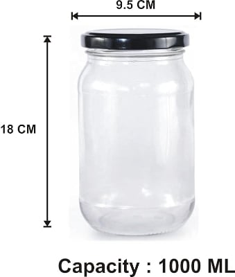 Picture of Glass Jar with Metal Golden Color Lid Air Tight Rust Proof Cap, Capacity 500 ML or 250 Grams, 1 pcs  