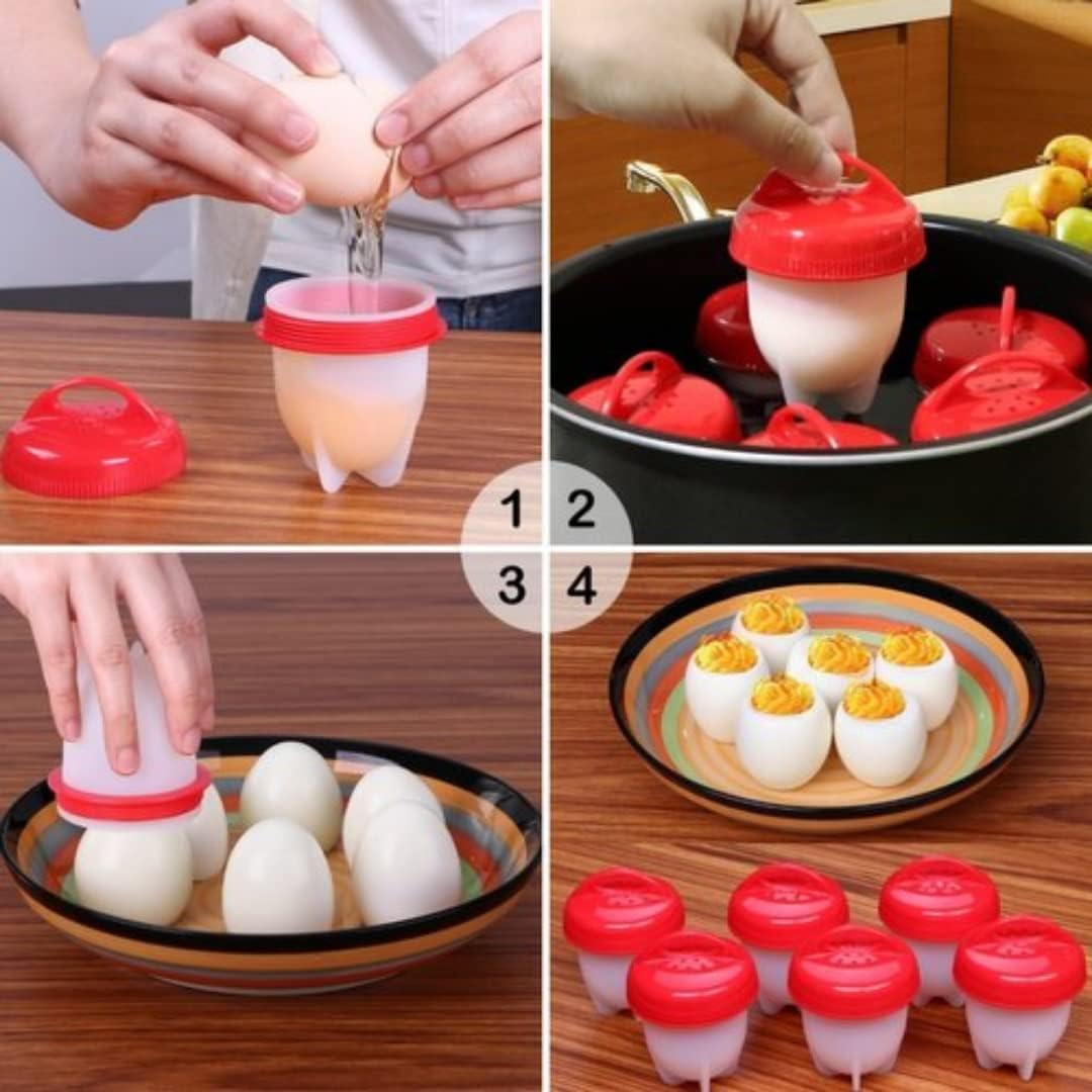 Picture of Non Stick Silicone Egg Cooker Hard Boiled Without The Shell 6pcs Make Delicious Egg Dishes Red 