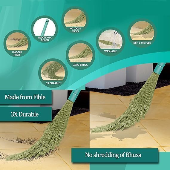 Picture of 1pcs Zero Dust Broom with Extendable Long Handle Broom Stick for Home Floor Cleaning and Ceiling Cleaning, Made of Washable Fibers (Plastic) Brooom  