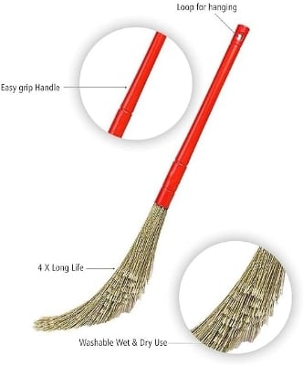 Picture of 1pcs Zero Dust Broom with Extendable Long Handle Broom Stick for Home Floor Cleaning and Ceiling Cleaning, Made of Washable Fibers (Plastic) Brooom  
