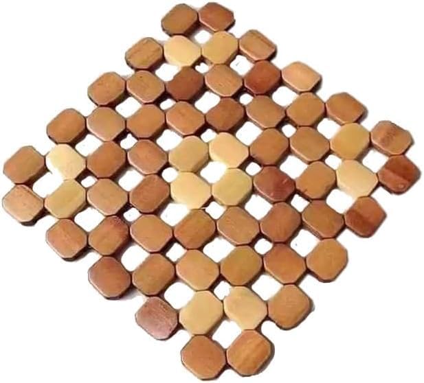 Picture of Wooden Placemat Insulation Pads Against Hot Desk Table Mats Coasters Hollow Wooden Pot Cup Mat Kitchen Accessories Heat Insulation Mat Brown 