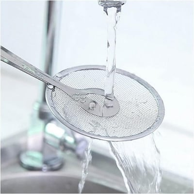 Picture of Filter Kitchen Spoon Multi-Functional 2 in 1 Fry Tool with Clip, Oil Frying BBQ Filter Stainless Steel Mesh Fry and Keep Out from Hot Oil Use Tong/Food Strainer Tong for Kitchen Tool Silver 