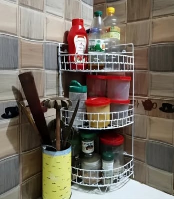 Picture of 3 Layer Kitchen Utensils Spice Jar Pots Organizer Drying Rack - Kitchen Rack Multicolor 