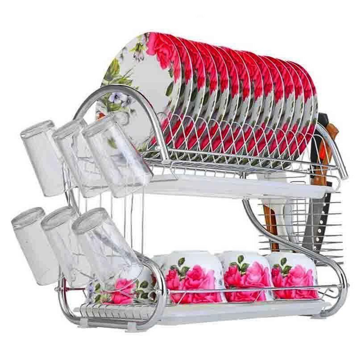 Picture of 2 Layer Dish Drainer Rack Stainless Steel Silver 