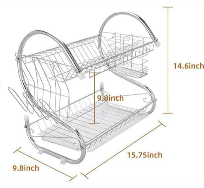Picture of 2 Layer Dish Drainer Rack Stainless Steel Silver 