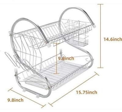 Picture of 2 Layer Dish Drainer Rack Stainless Steel Silver 