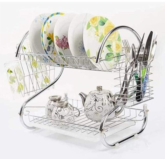Picture of 2 Layer Dish Drainer Rack Stainless Steel Silver 