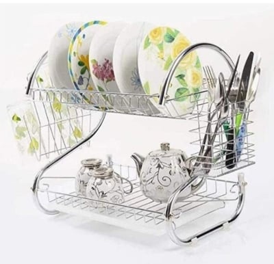 Picture of 2 Layer Dish Drainer Rack Stainless Steel Silver 