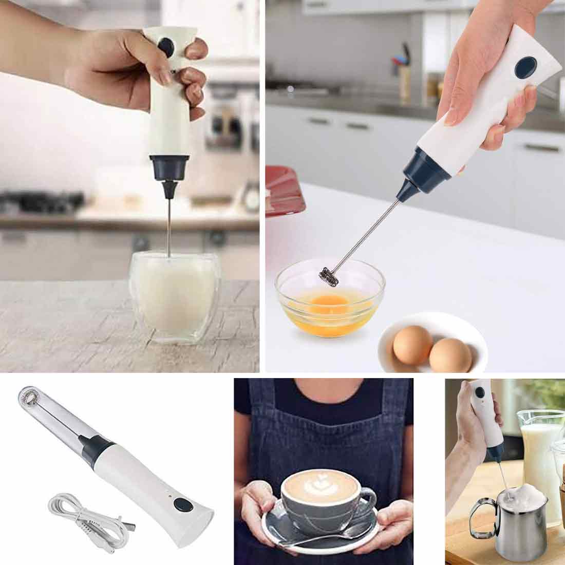 Picture of Rechargeable Coffee Beater Milk Coffee Whisk Mixer Egg Beater Frother Foamer with Charging Cable Multicolor 