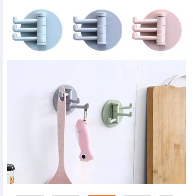 Picture of 2pcs- Multifunctional Rotating Seamless Adhesive Hook Bearing Punch-free Storage Wall Hanger Bathroom Kitchen Invisible Bucket Holder Good Quality Multicolor 