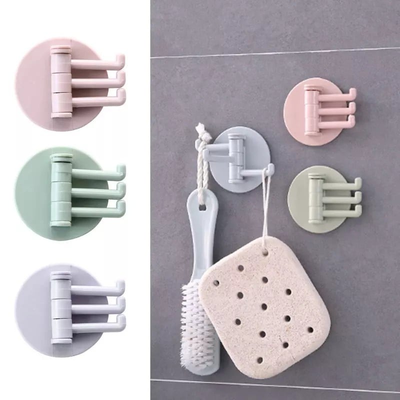 Picture of 2pcs- Multifunctional Rotating Seamless Adhesive Hook Bearing Punch-free Storage Wall Hanger Bathroom Kitchen Invisible Bucket Holder Good Quality Multicolor 