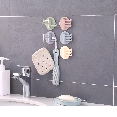 Picture of 2pcs- Multifunctional Rotating Seamless Adhesive Hook Bearing Punch-free Storage Wall Hanger Bathroom Kitchen Invisible Bucket Holder Good Quality Multicolor 