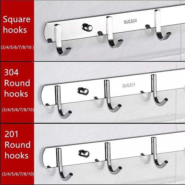 Picture of Advanced row Coat rack hook wall mounted stainless steel 8 hook Silver 