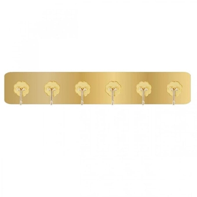 Picture of Self-Adhesive Wall Hook Sticker | Kitchen Organizer Hooks | Golden Wall Hanger for Hanging | Door Hooks Rail for Hanging Towel, Keys, Clothes, 6 Hooks (1) Multicolor 